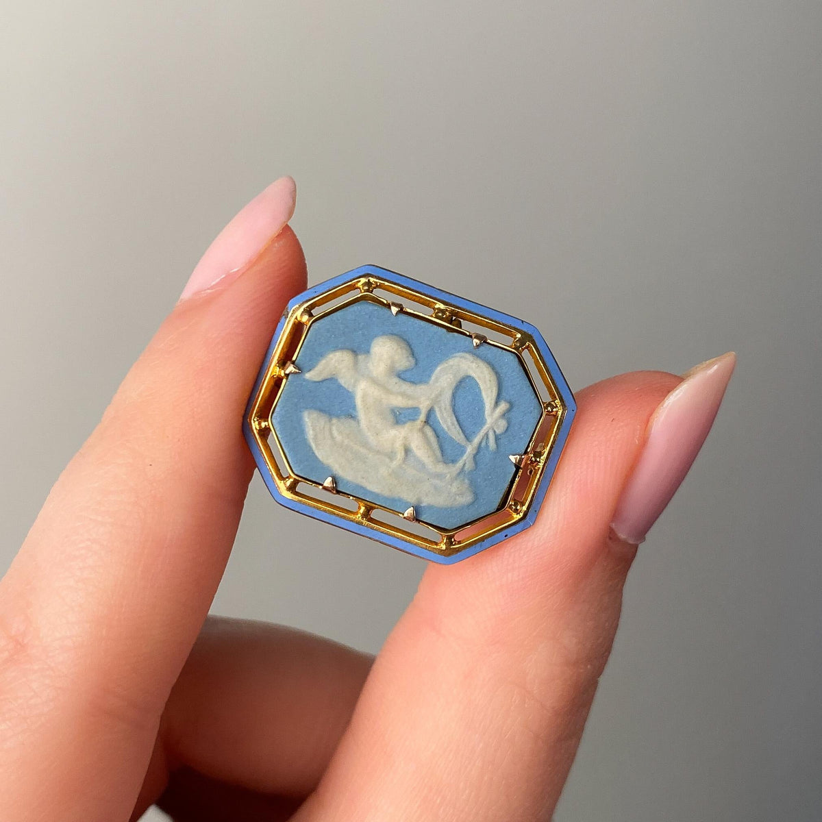 Antique Wedgwood Cherub Pendant Brooch of 10k Gold - Trademark Antiques