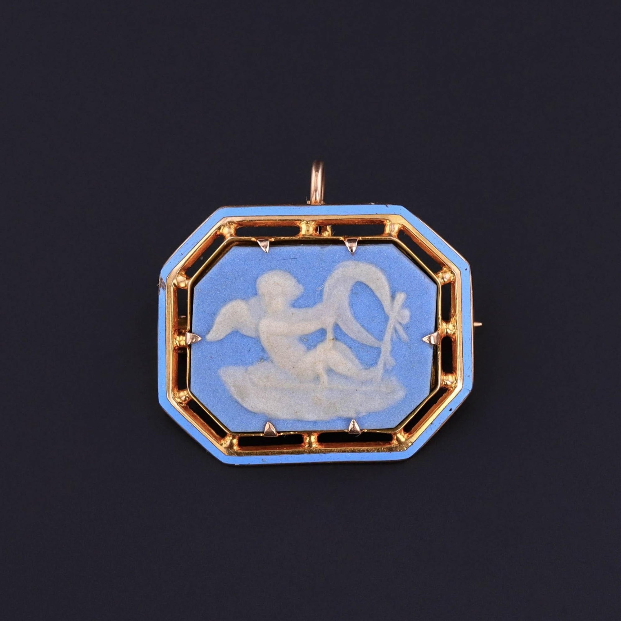 Antique Wedgwood Cherub Pendant Brooch of 10k Gold - Trademark Antiques