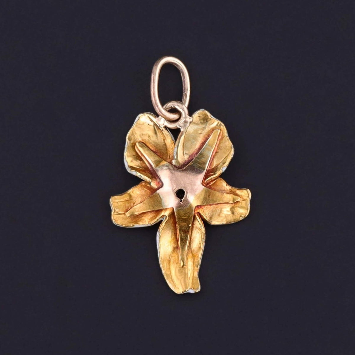 Antique White Enamel Violet Charm of 14k Gold - Trademark Antiques