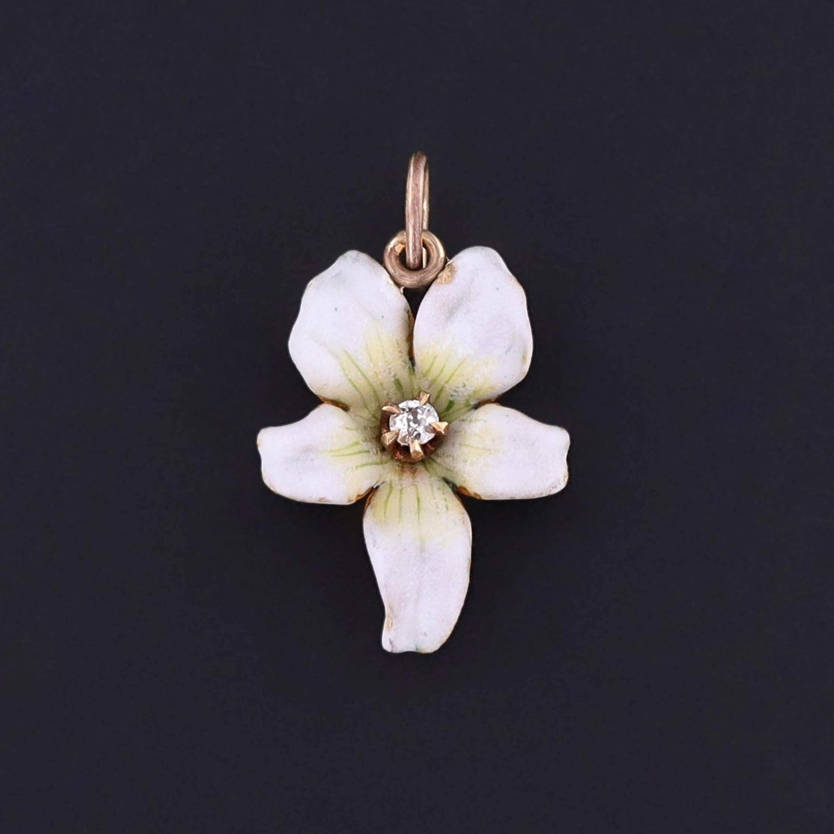 Antique White Enamel Violet Charm of 14k Gold - Trademark Antiques
