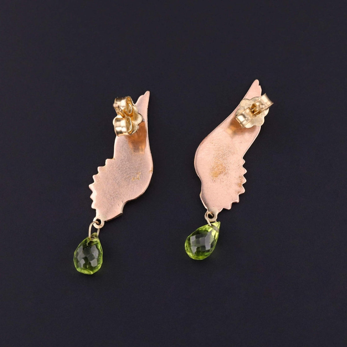 Antique Wing Earrings of 15ct Gold with Peridot - Trademark Antiques