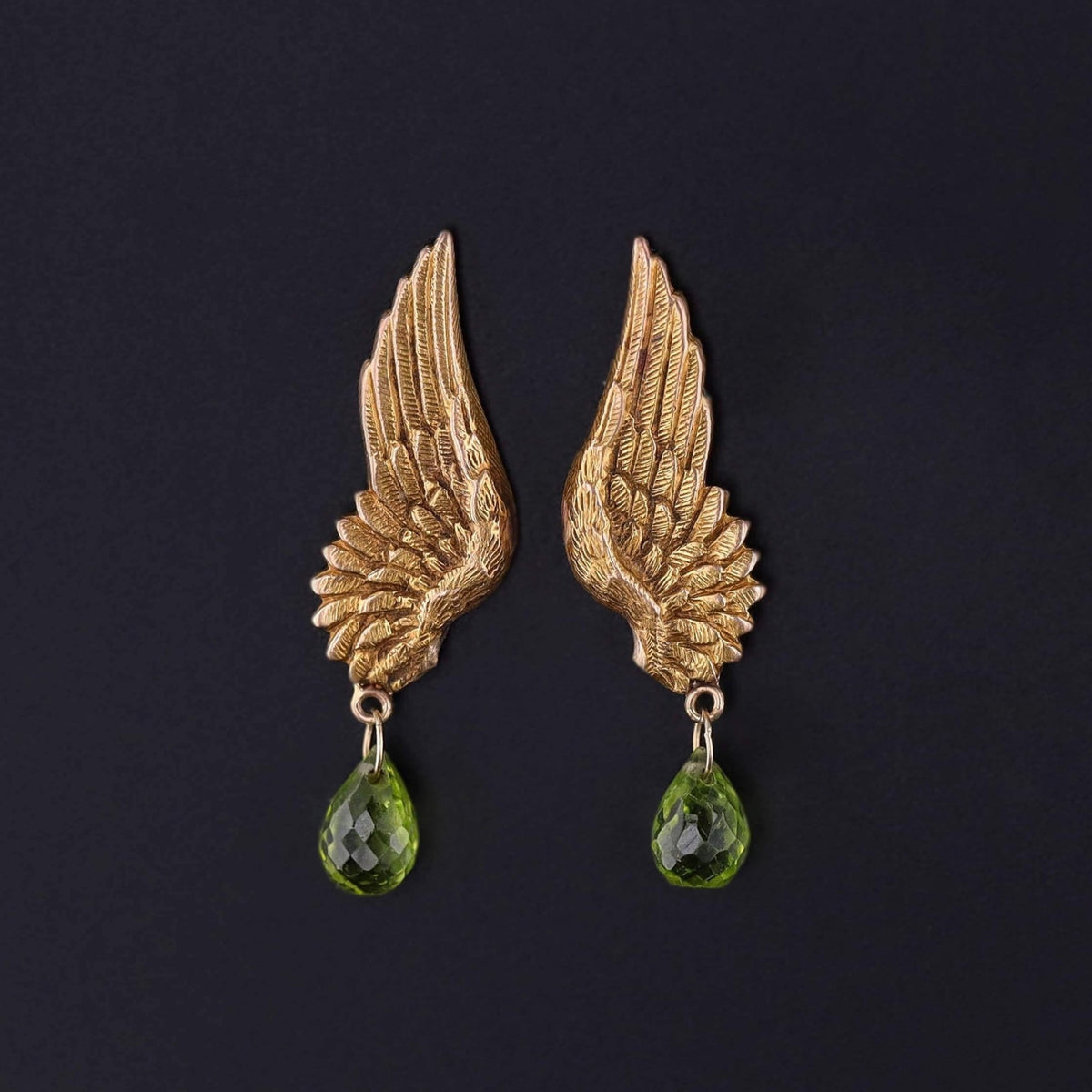 Antique Wing Earrings of 15ct Gold with Peridot - Trademark Antiques