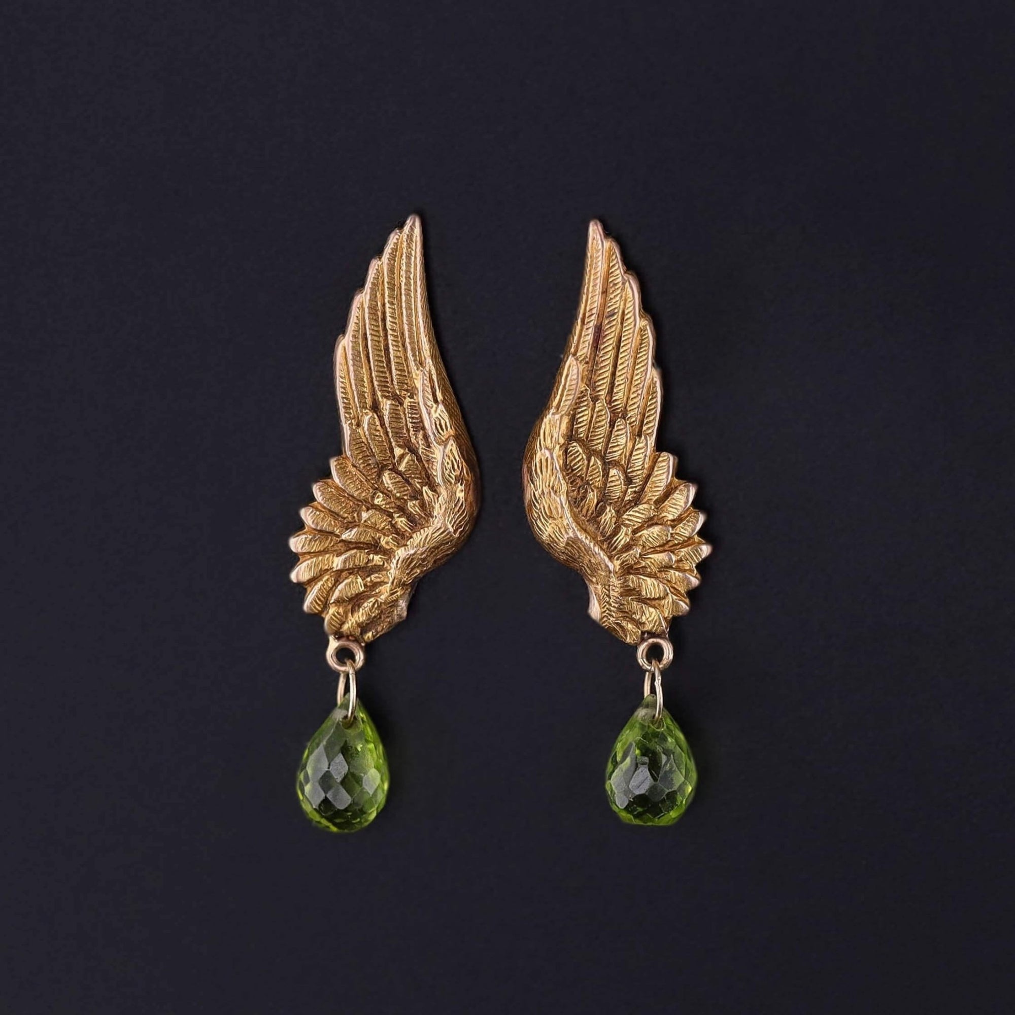 Antique Wing Earrings of 15ct Gold with Peridot - Trademark Antiques