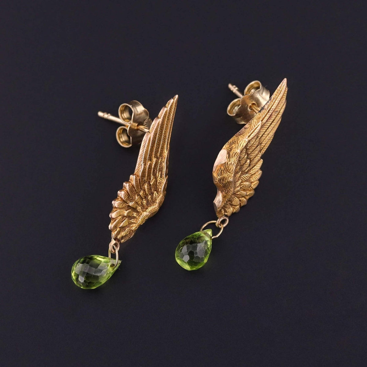 Antique Wing Earrings of 15ct Gold with Peridot - Trademark Antiques