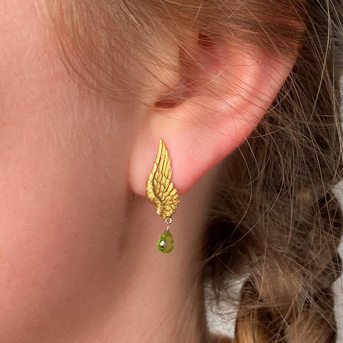 Antique Wing Earrings of 15ct Gold with Peridot - Trademark Antiques