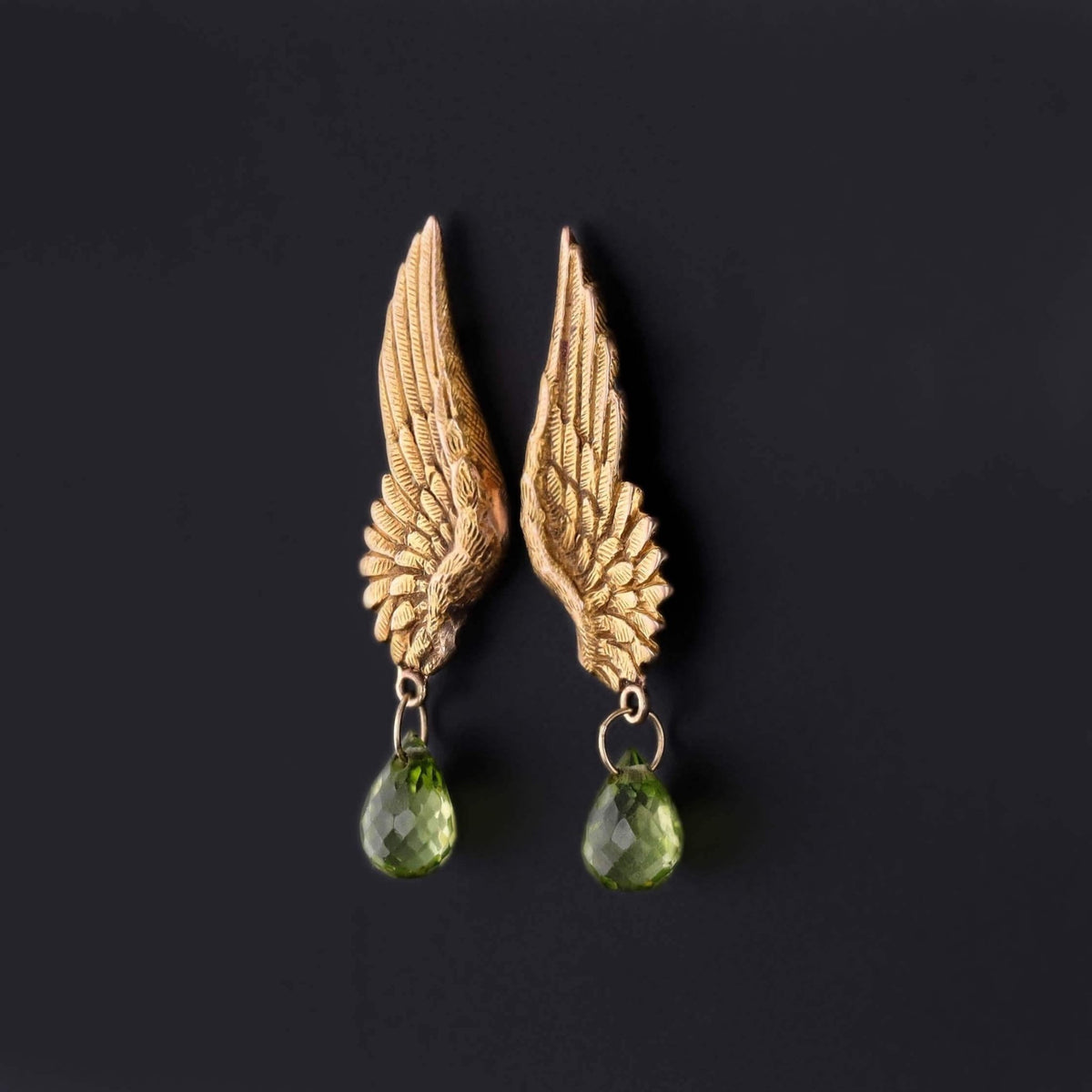 Antique Wing Earrings of 15ct Gold with Peridot - Trademark Antiques