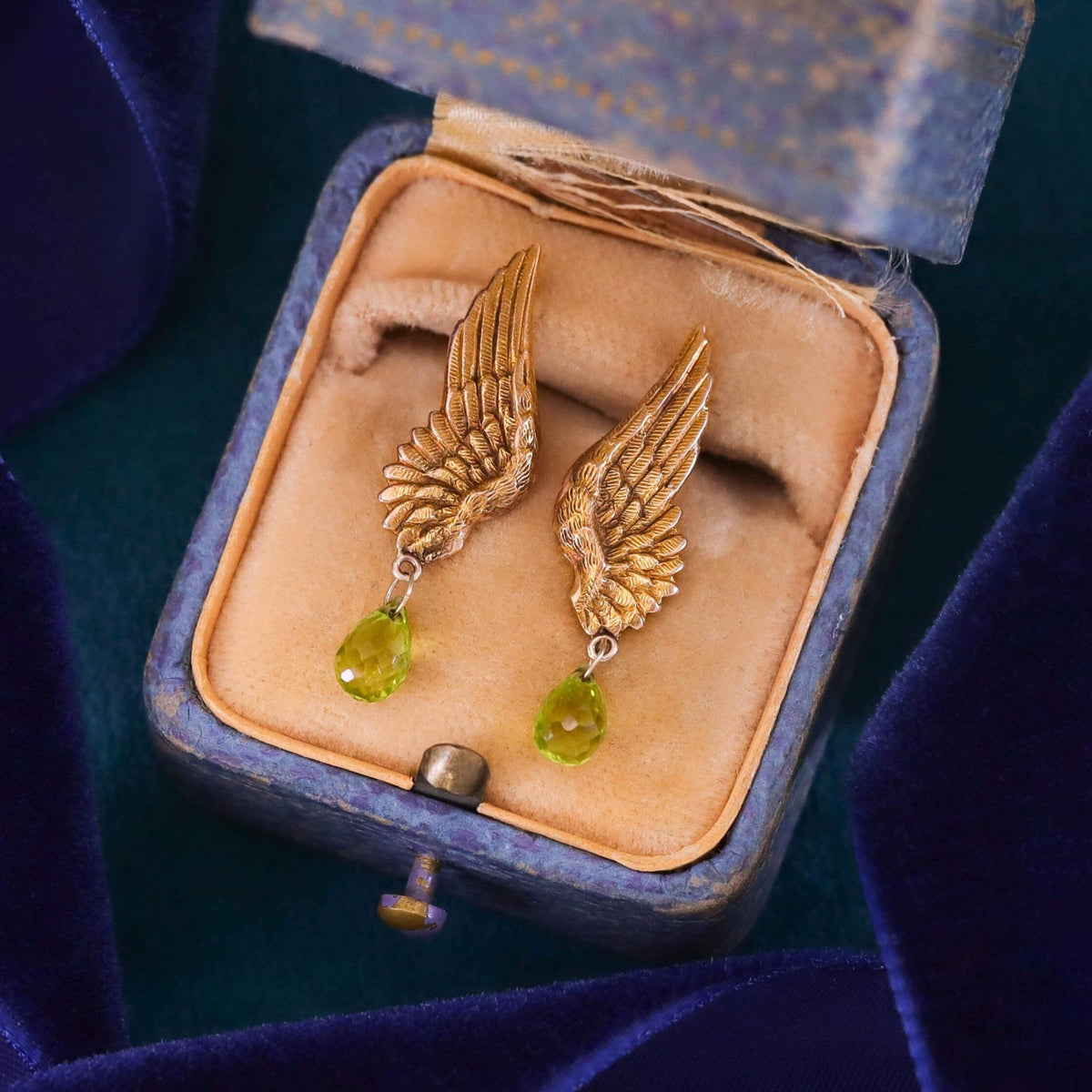 Antique Wing Earrings of 15ct Gold with Peridot - Trademark Antiques