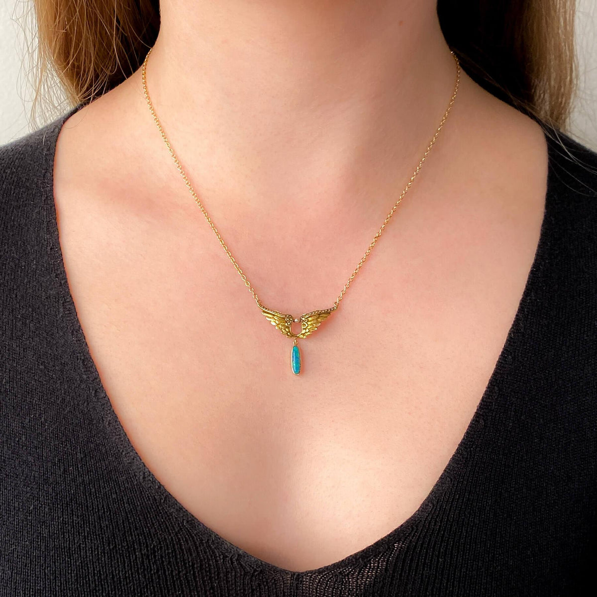 Antique Wing Necklace of 14k and 10k Gold - Trademark Antiques