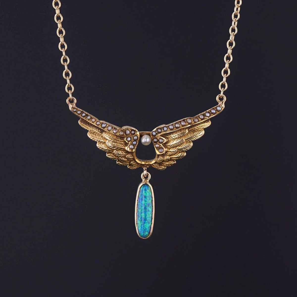 Antique Wing Necklace of 14k and 10k Gold - Trademark Antiques
