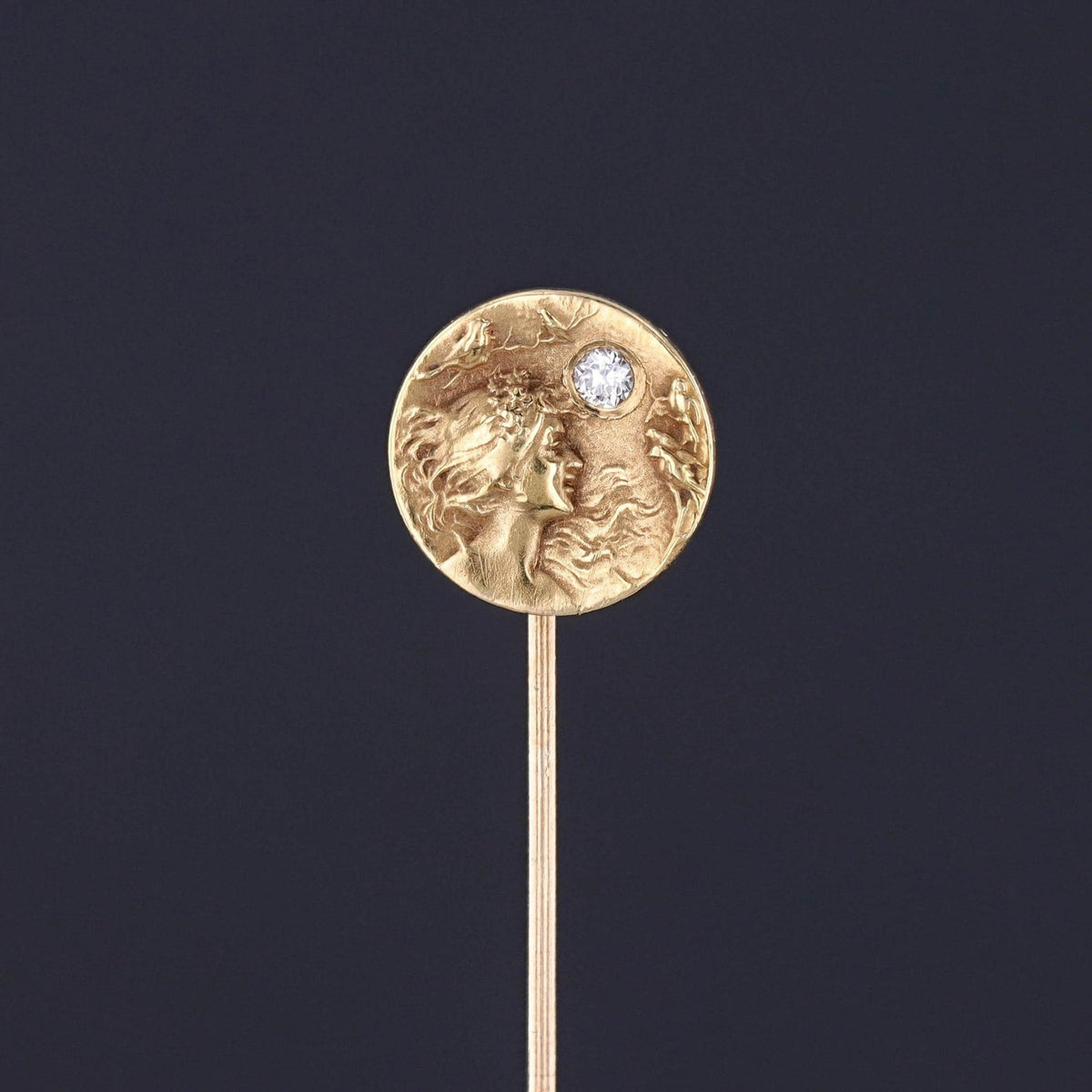 Antique Woman and Birds Stickpin of 14k Gold - Trademark Antiques