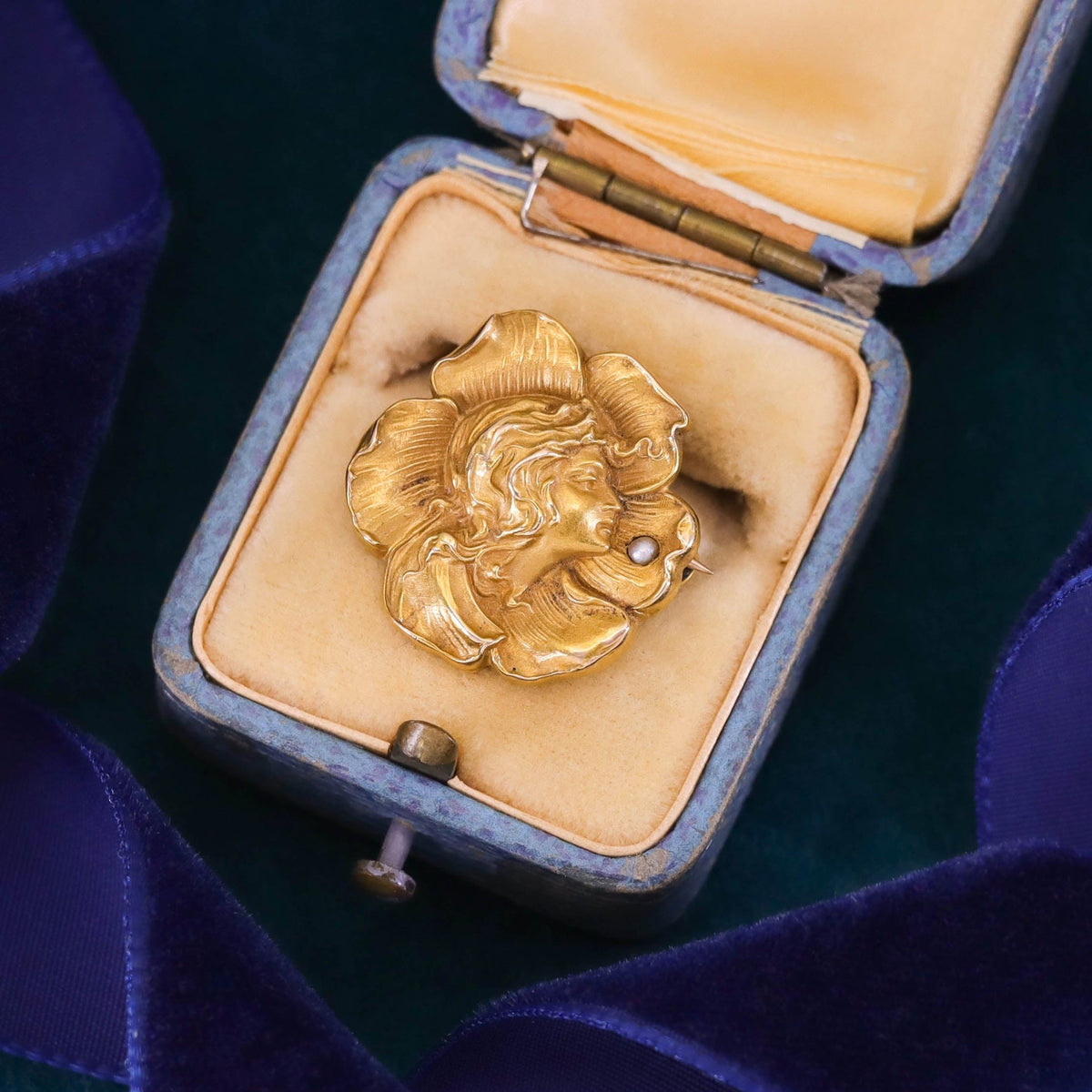 Antique Woman in Flower Brooch of 10k Gold - Trademark Antiques