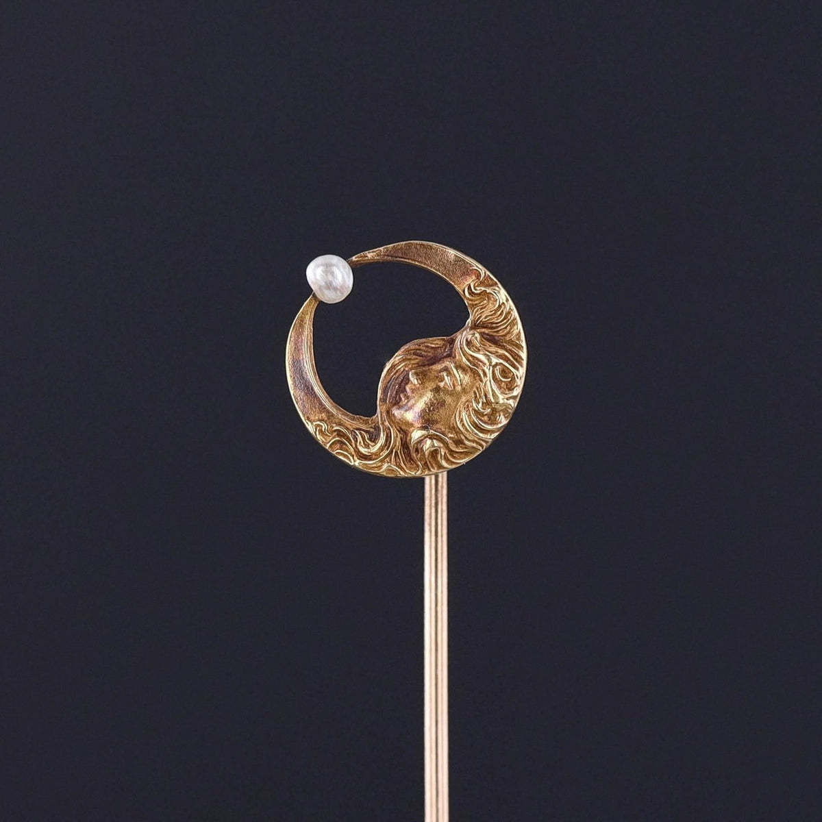 Antique Woman in the Moon Stickpin of 10k Gold - Trademark Antiques