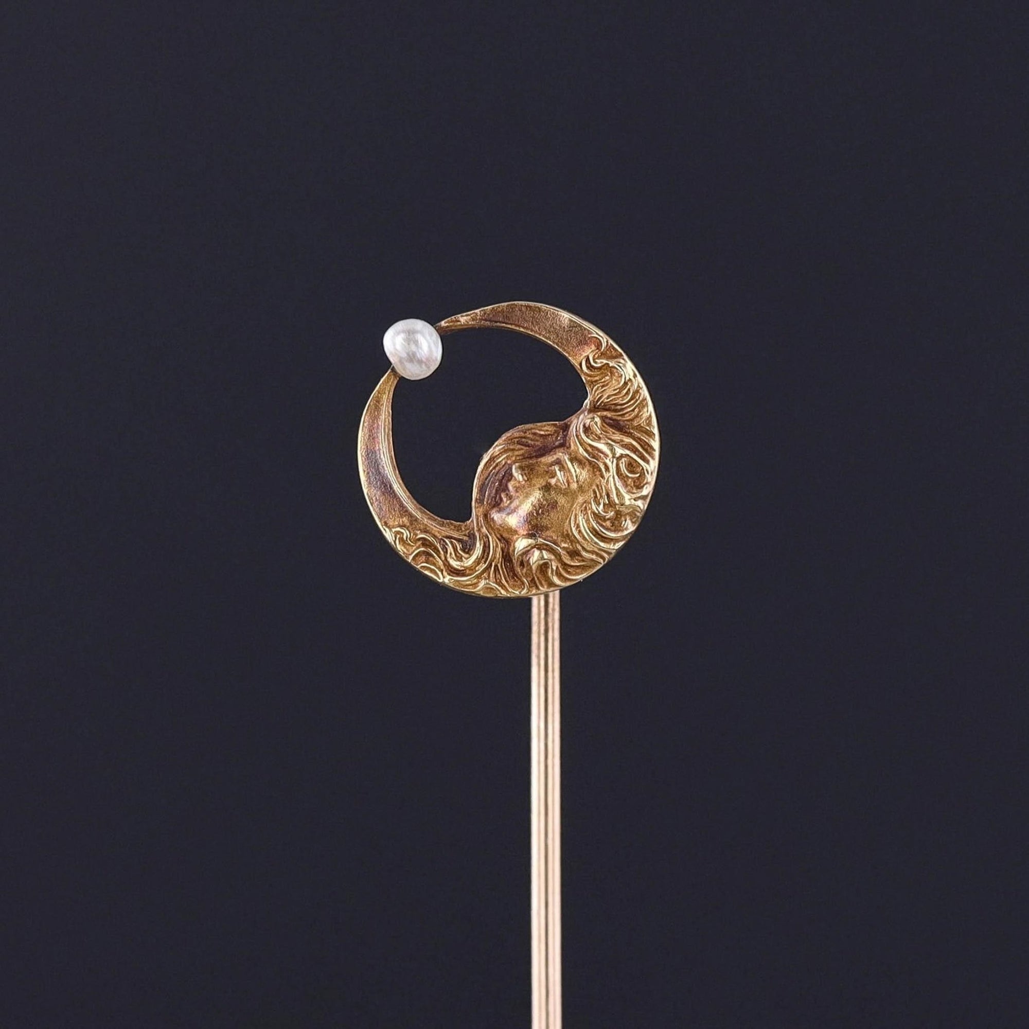 Antique Woman in the Moon Stickpin of 10k Gold - Trademark Antiques