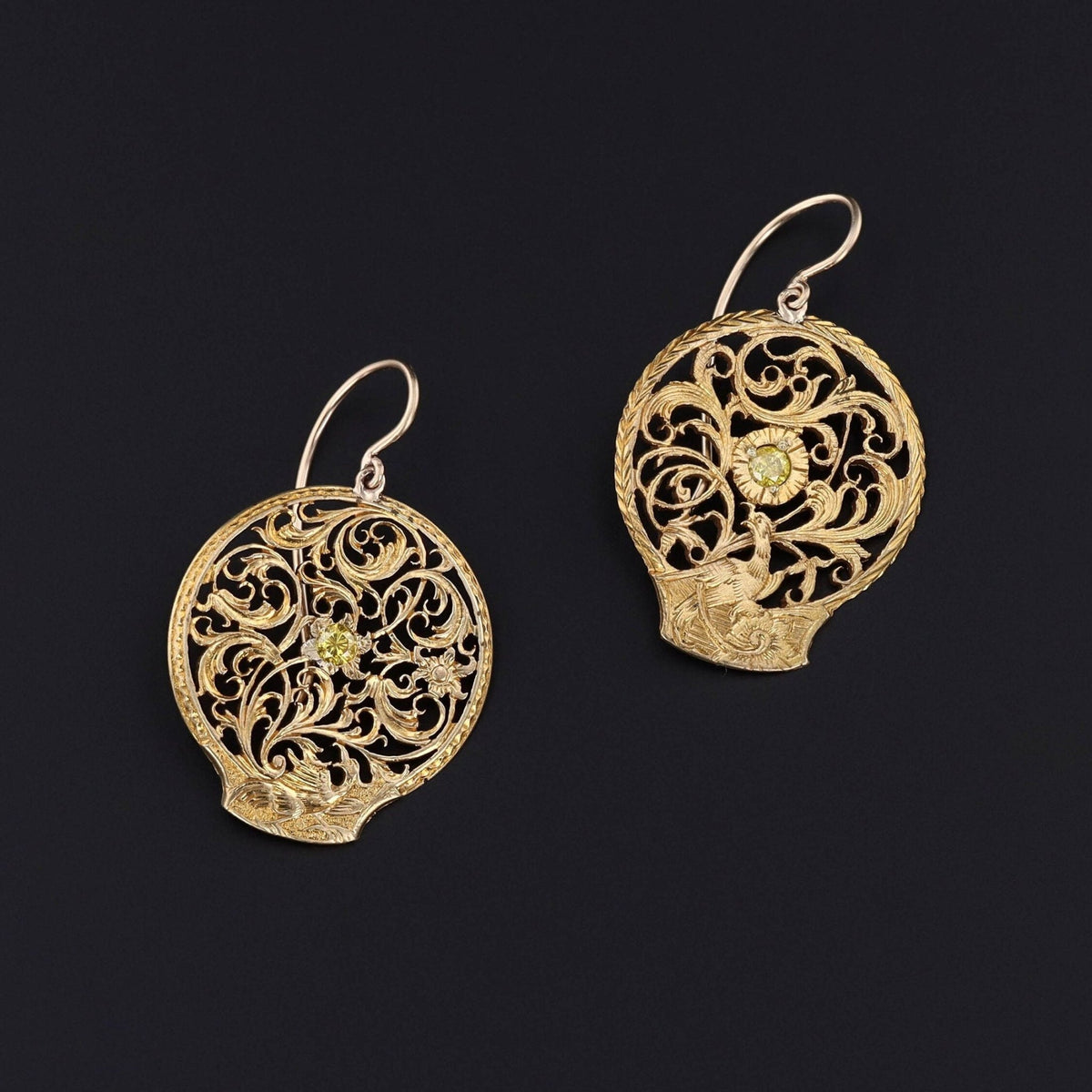 Antique Yellow Diamond Watchcock Conversion Earrings - Trademark Antiques