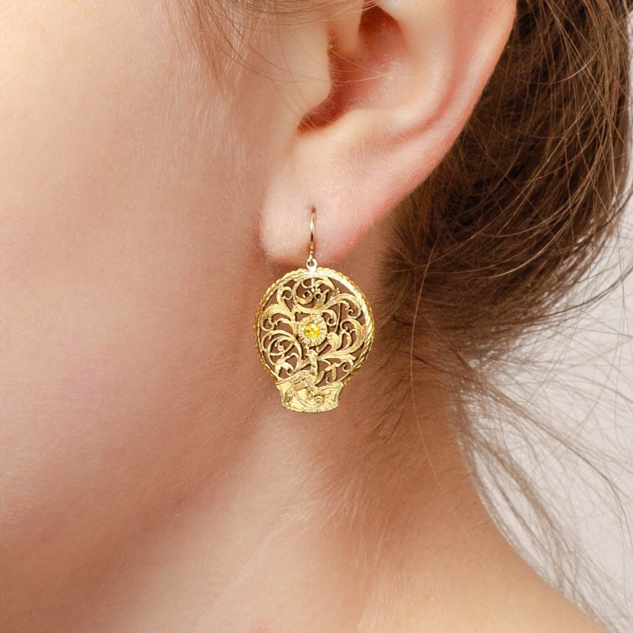 Antique Yellow Diamond Watchcock Conversion Earrings - Trademark Antiques
