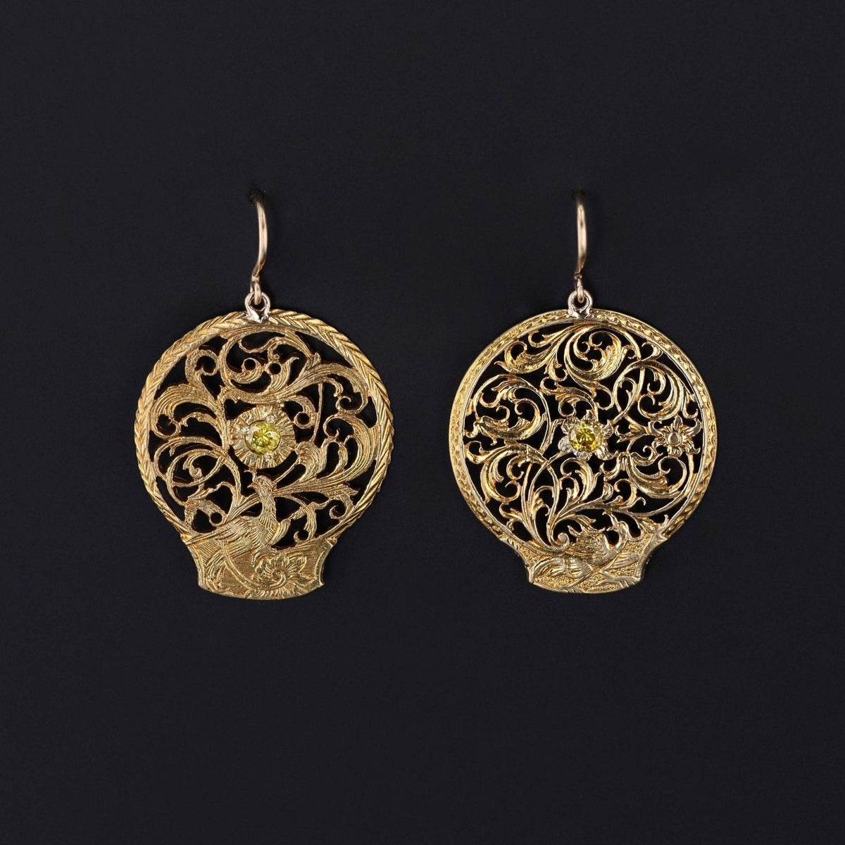 Antique Yellow Diamond Watchcock Conversion Earrings - Trademark Antiques