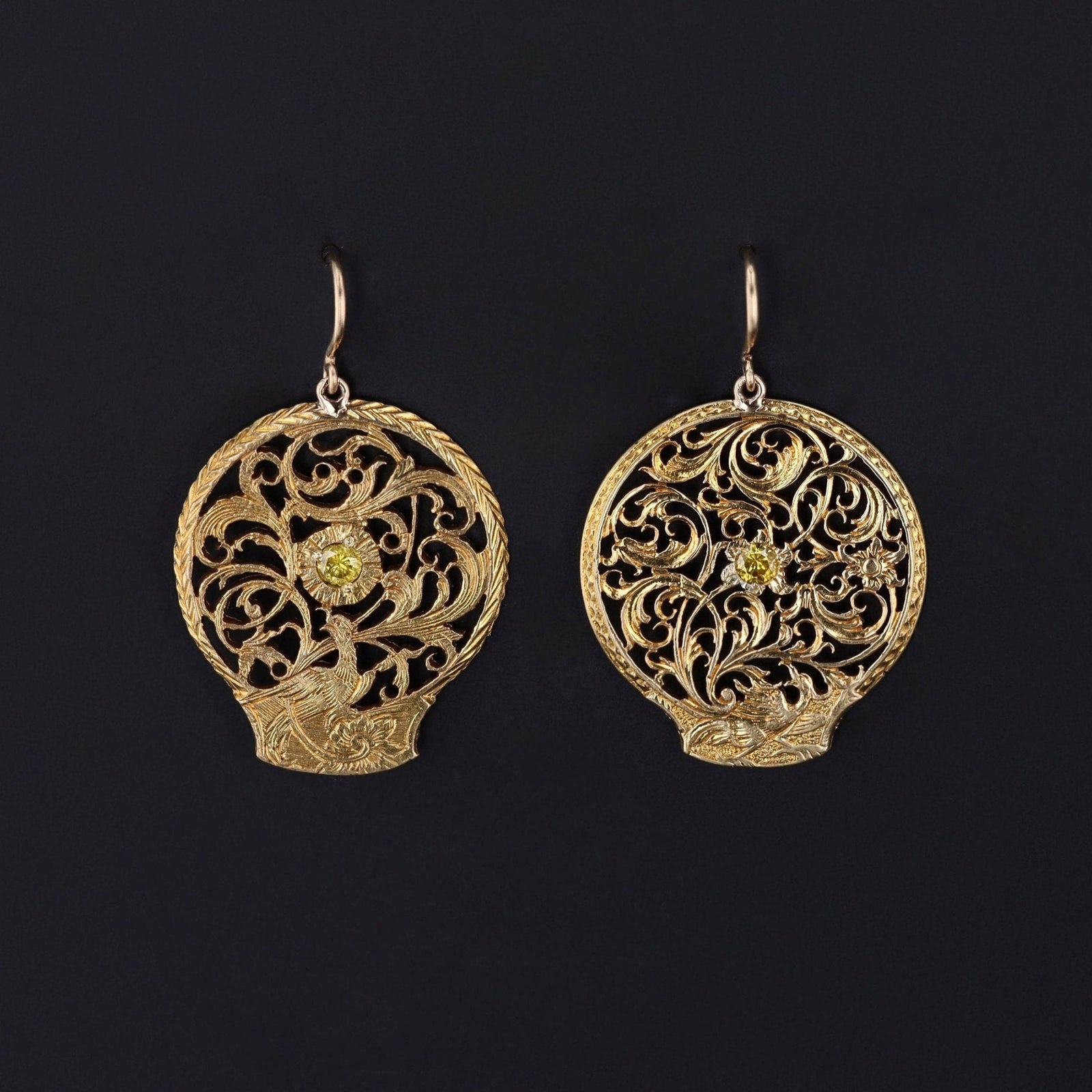 Antique Yellow Diamond Watchcock Conversion Earrings - Trademark Antiques