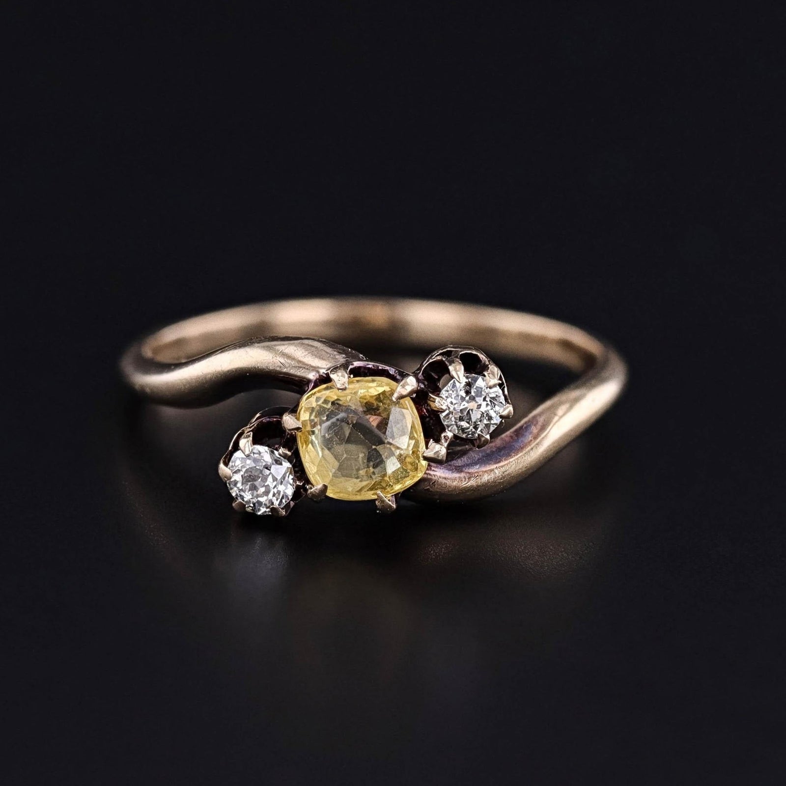 Antique Yellow Sapphire and Diamond Ring of 14k Gold - Trademark Antiques
