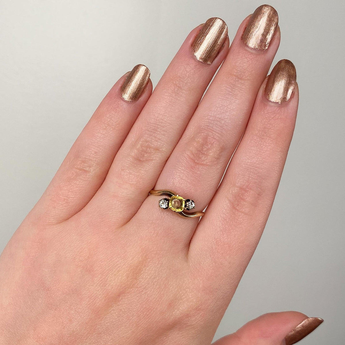 Antique Yellow Sapphire and Diamond Ring of 14k Gold - Trademark Antiques