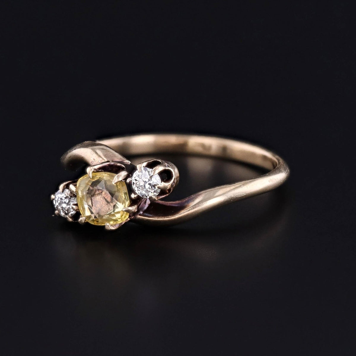 Antique Yellow Sapphire and Diamond Ring of 14k Gold - Trademark Antiques
