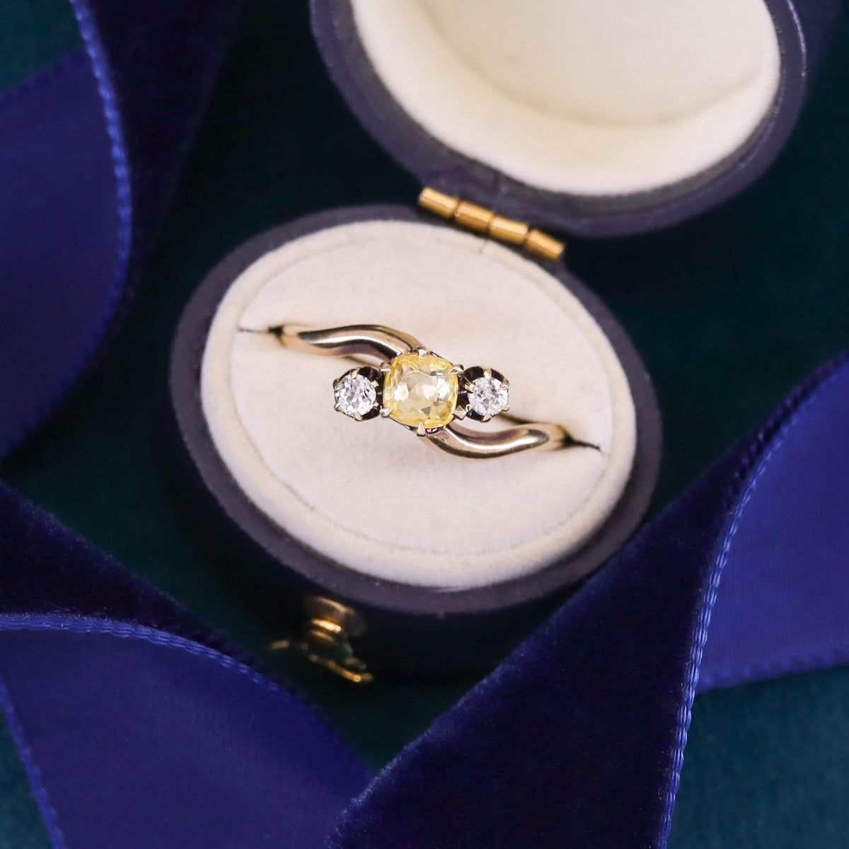 Antique Yellow Sapphire and Diamond Ring of 14k Gold - Trademark Antiques