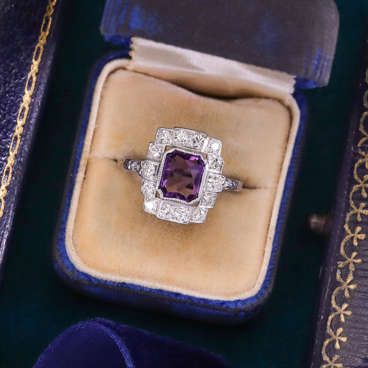 Art Deco Amethyst and Diamond Ring of Platinum - Trademark Antiques