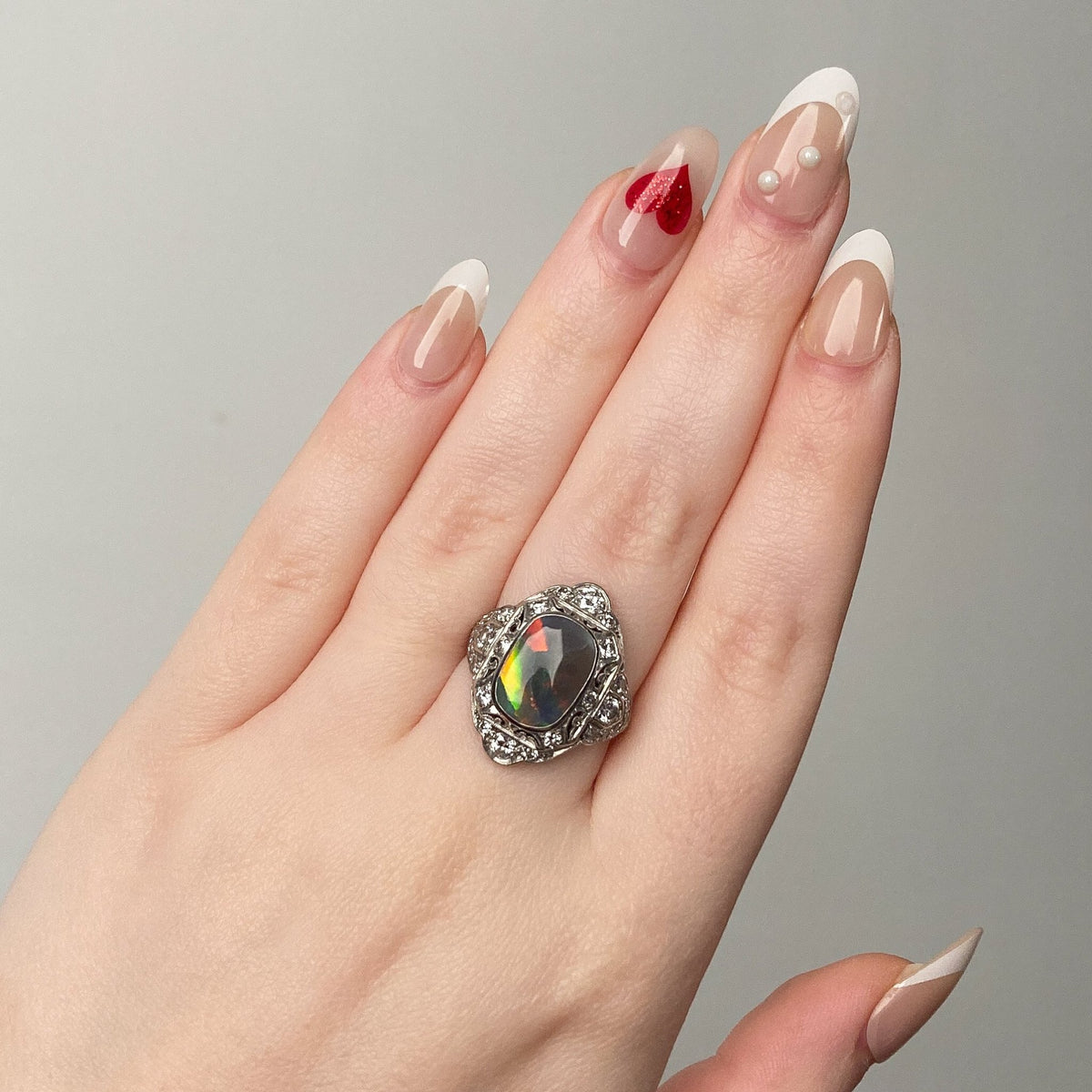 Art Deco Black Opal Ring of Platinum - Trademark Antiques