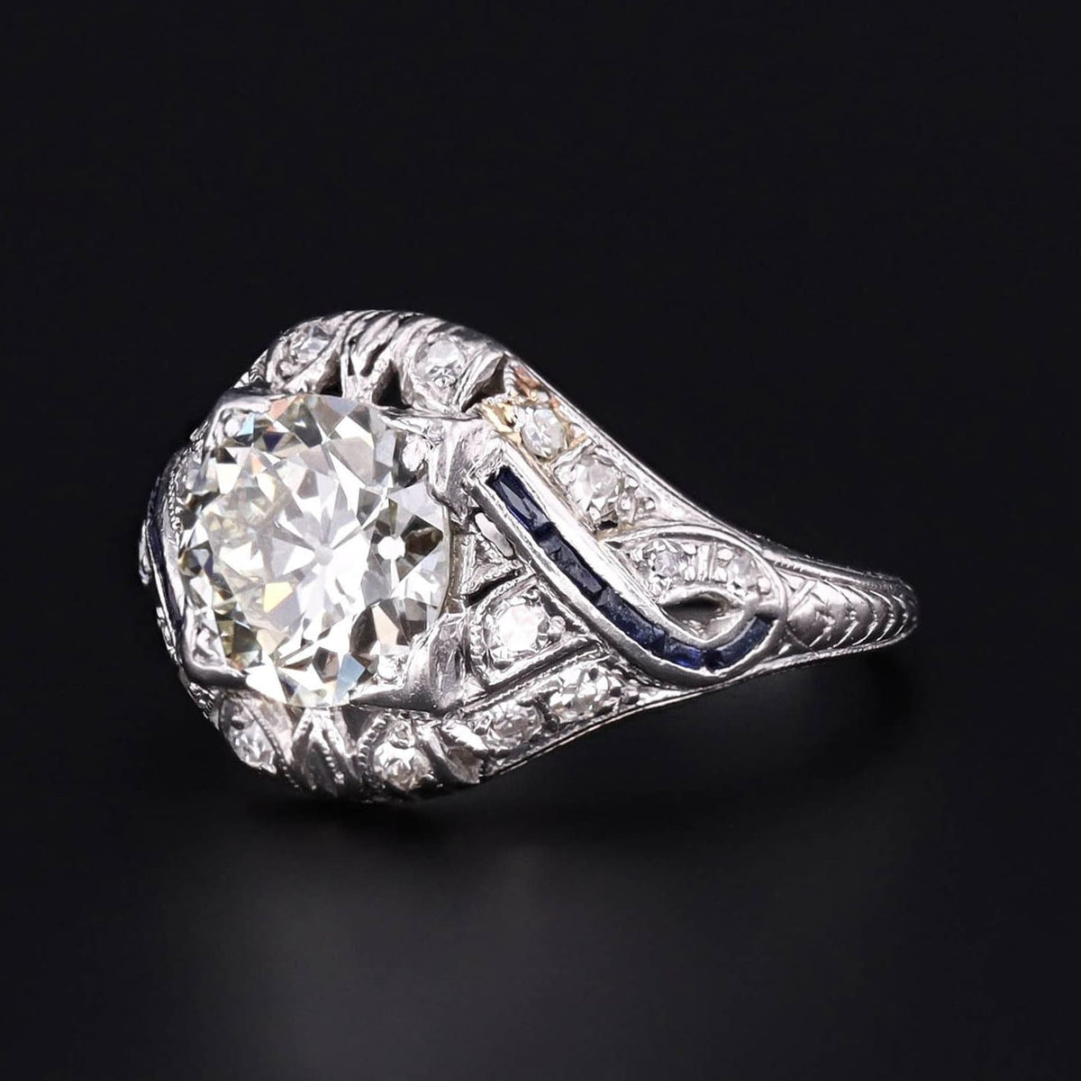 Art Deco Certified Diamond Engagement Ring of Platinum - Trademark Antiques