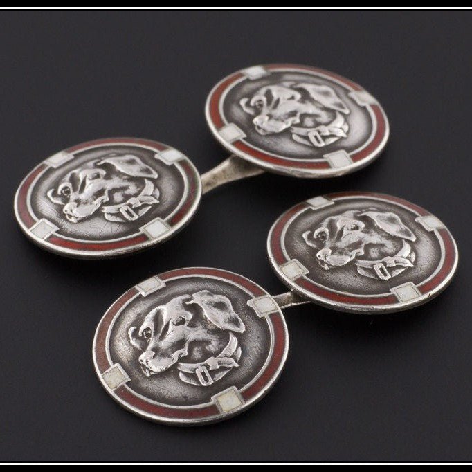 Art Deco Dachshund Dog Cufflinks of Sterling Silver - Trademark Antiques
