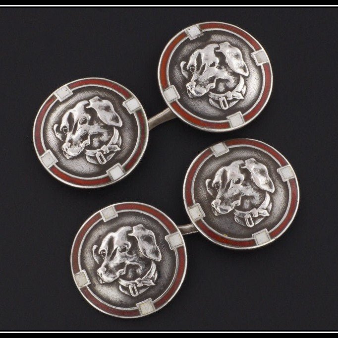 Art Deco Dachshund Dog Cufflinks of Sterling Silver - Trademark Antiques