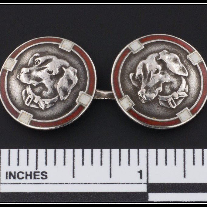 Art Deco Dachshund Dog Cufflinks of Sterling Silver - Trademark Antiques