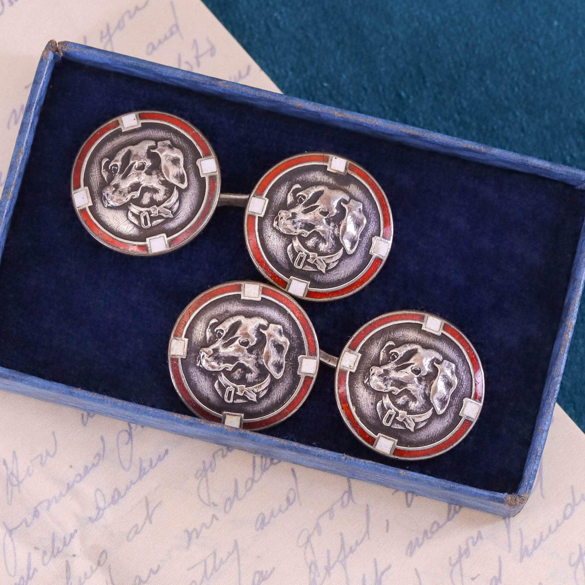 Art Deco Dachshund Dog Cufflinks of Sterling Silver - Trademark Antiques