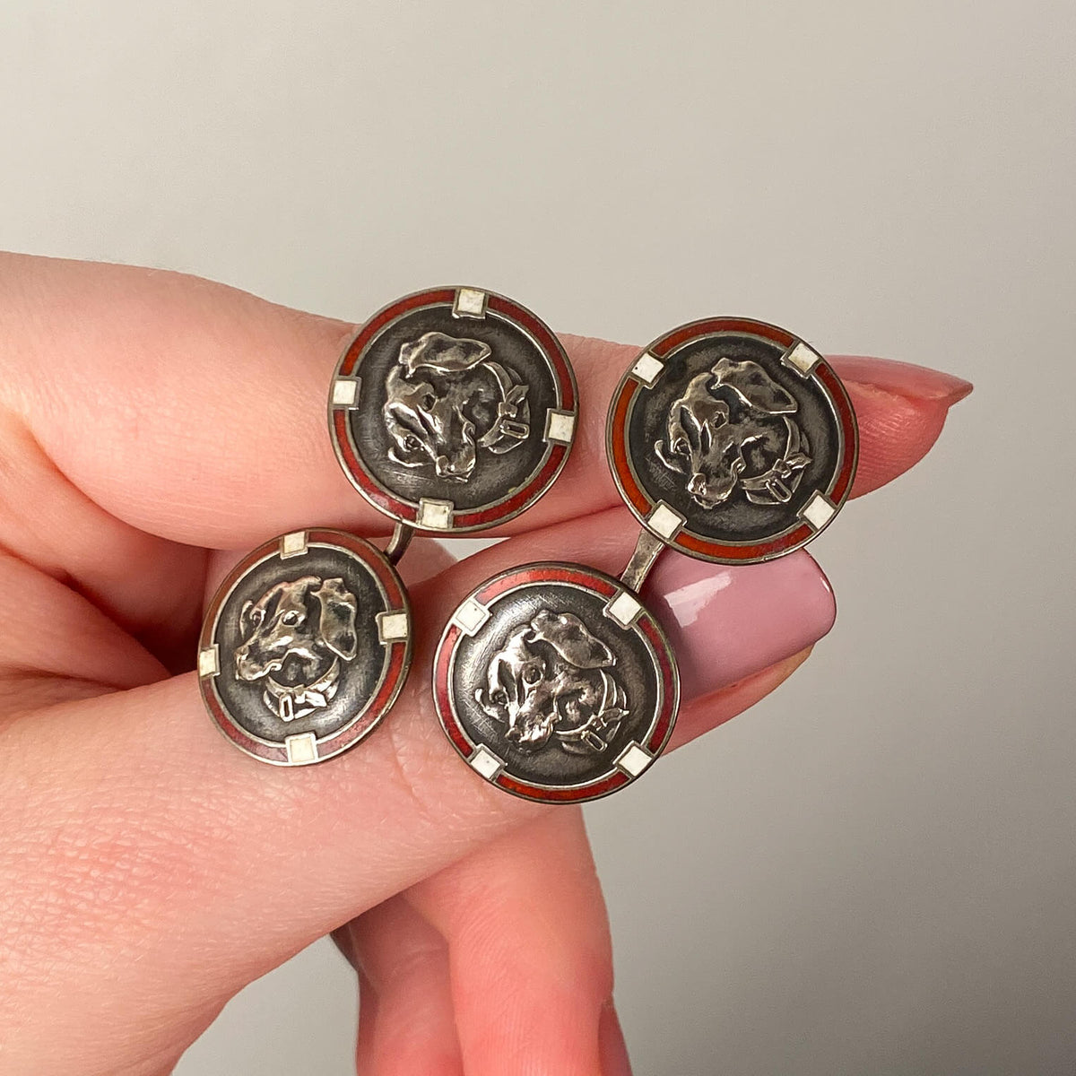 Art Deco Dachshund Dog Cufflinks of Sterling Silver - Trademark Antiques