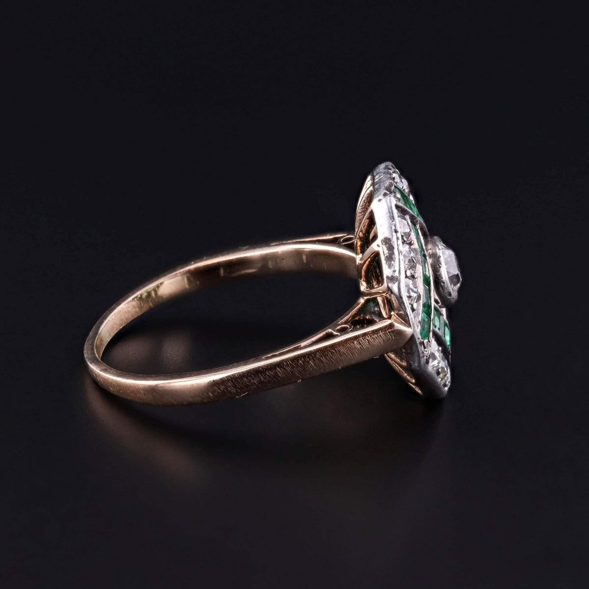 Art Deco Diamond and Emerald Ring of 14k Gold - Trademark Antiques