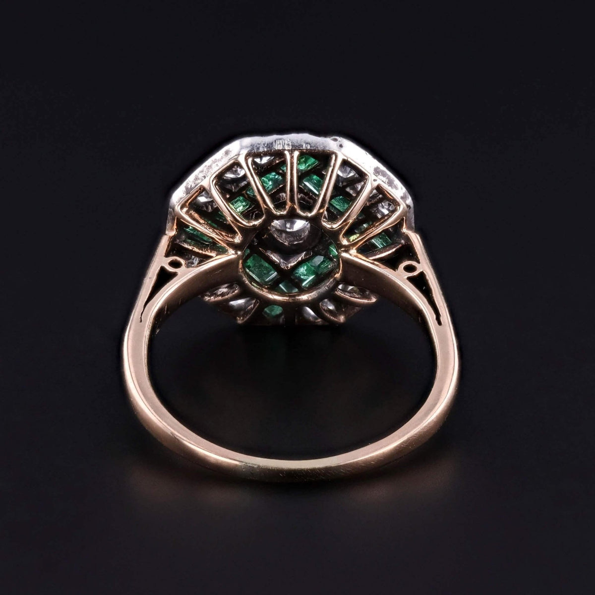 Art Deco Diamond and Emerald Ring of 14k Gold - Trademark Antiques