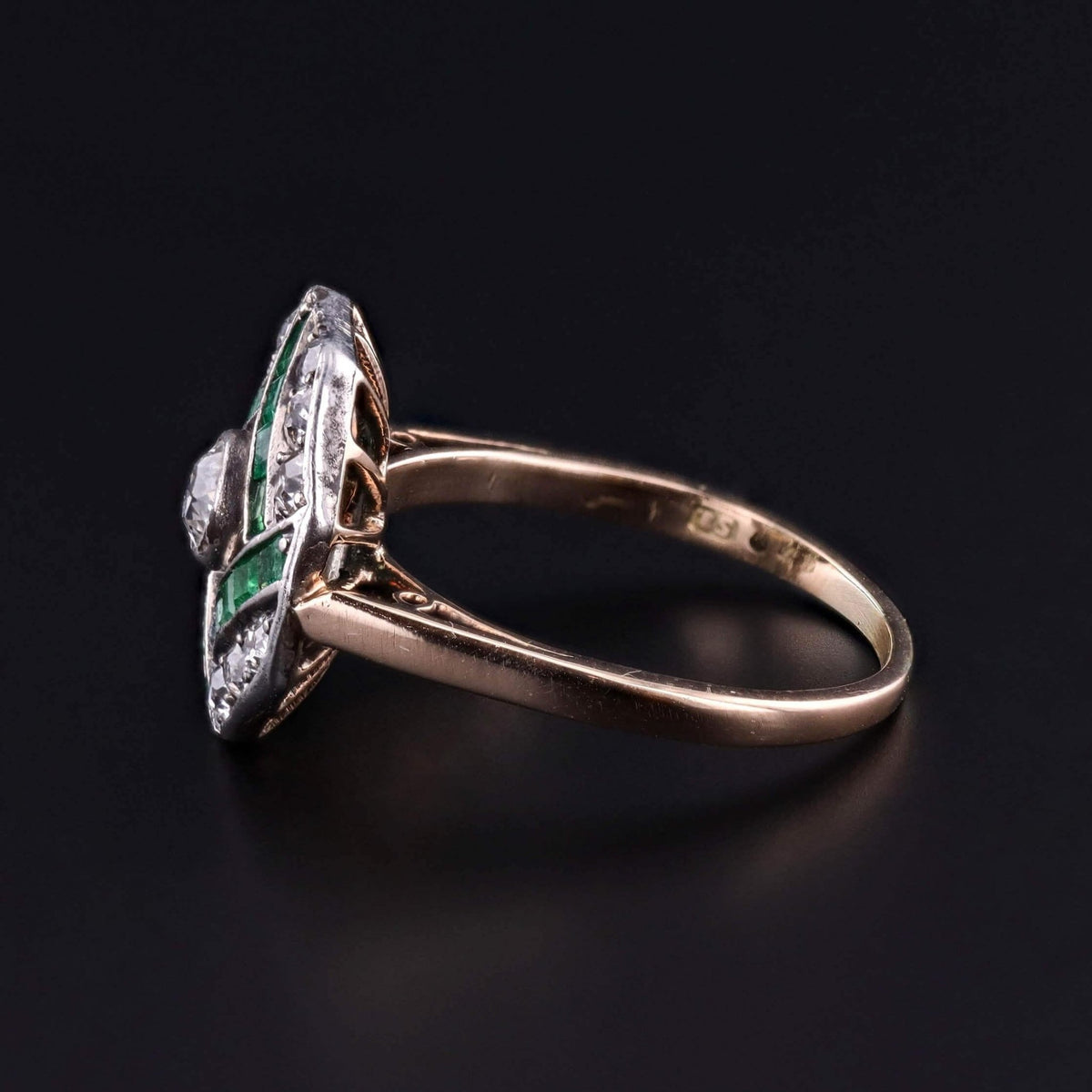 Art Deco Diamond and Emerald Ring of 14k Gold - Trademark Antiques