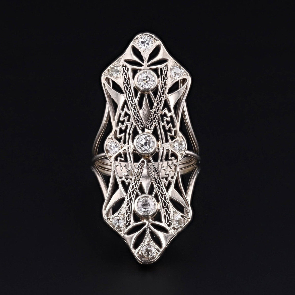 Art Deco Diamond Conversion Ring White Gold - Trademark Antiques
