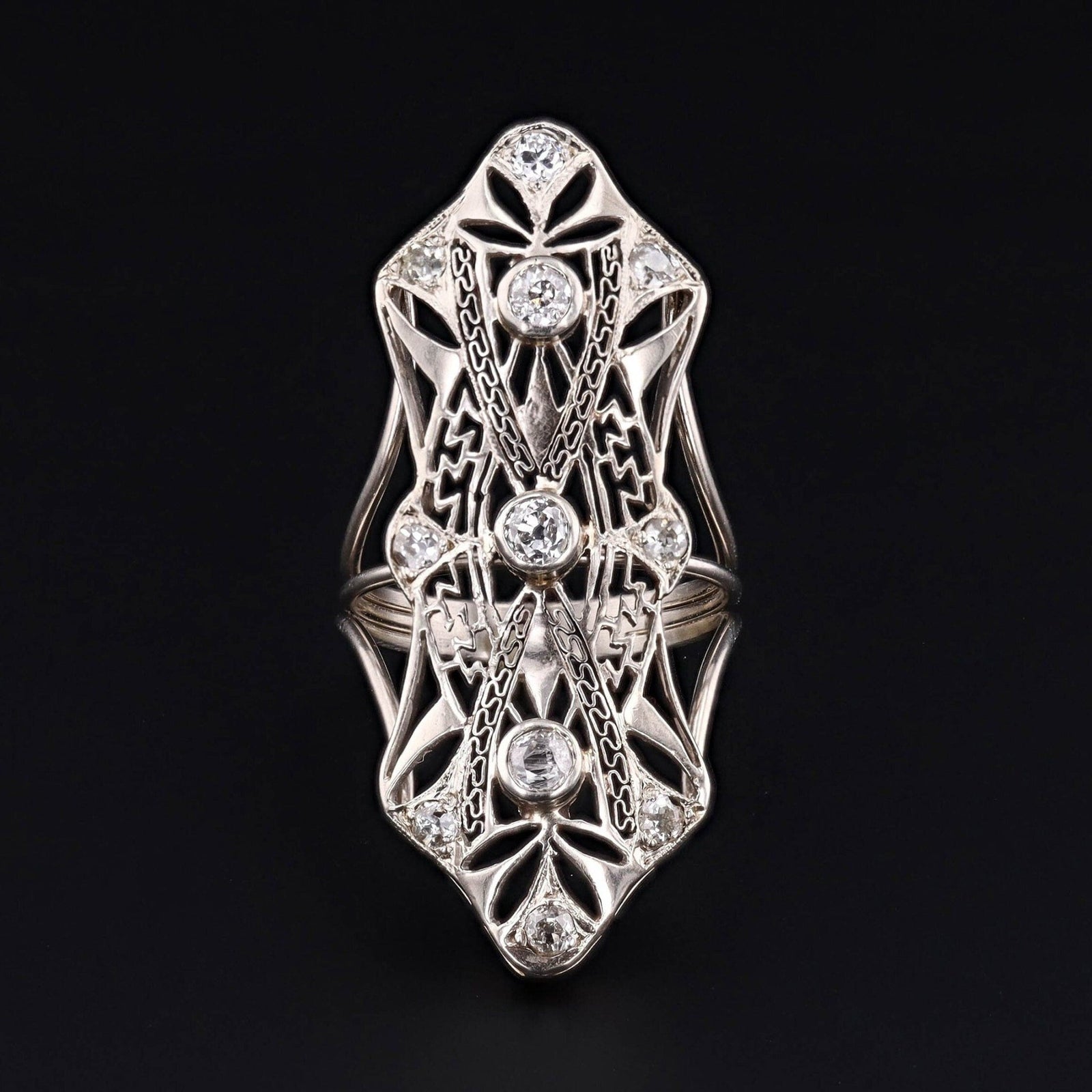 Art Deco Diamond Conversion Ring White Gold - Trademark Antiques