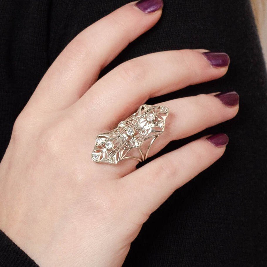 Art Deco Diamond Conversion Ring White Gold - Trademark Antiques