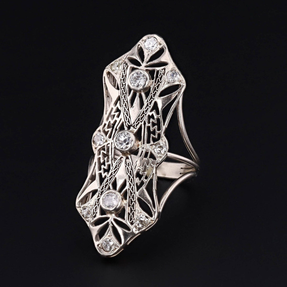 Art Deco Diamond Conversion Ring White Gold - Trademark Antiques