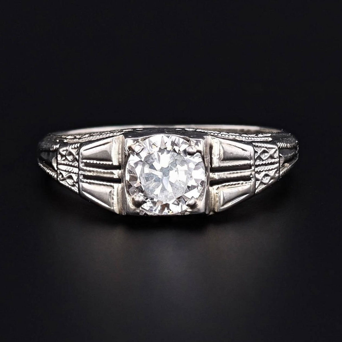 Art Deco Diamond Engagement Ring of 14k White Gold - Trademark Antiques