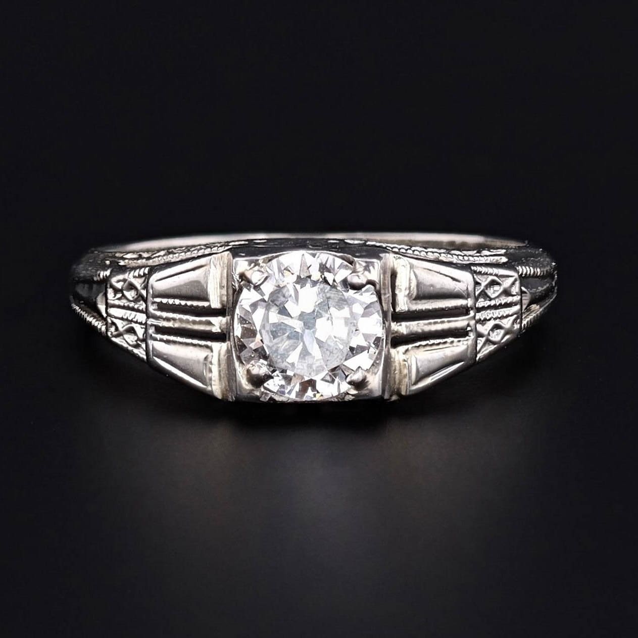 Art Deco Diamond Engagement Ring of 14k White Gold - Trademark Antiques