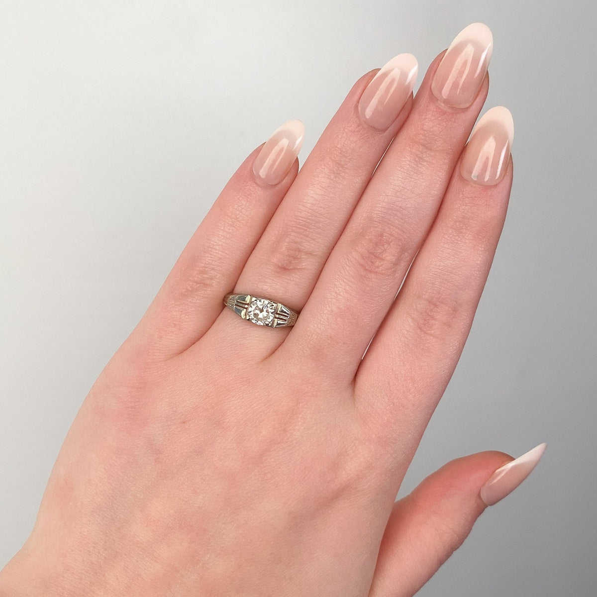 Art Deco Diamond Engagement Ring of 14k White Gold - Trademark Antiques