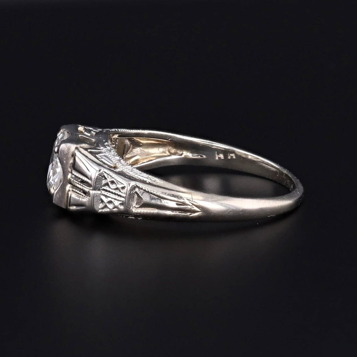 Art Deco Diamond Engagement Ring of 14k White Gold - Trademark Antiques