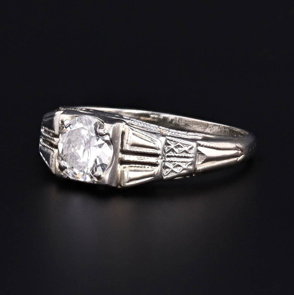 Art Deco Diamond Engagement Ring of 14k White Gold - Trademark Antiques