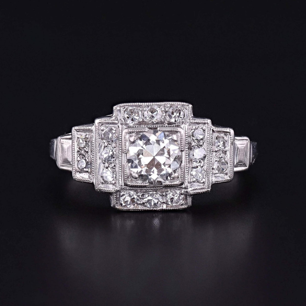 Art Deco Diamond Engagement Ring of Platinum - Trademark Antiques