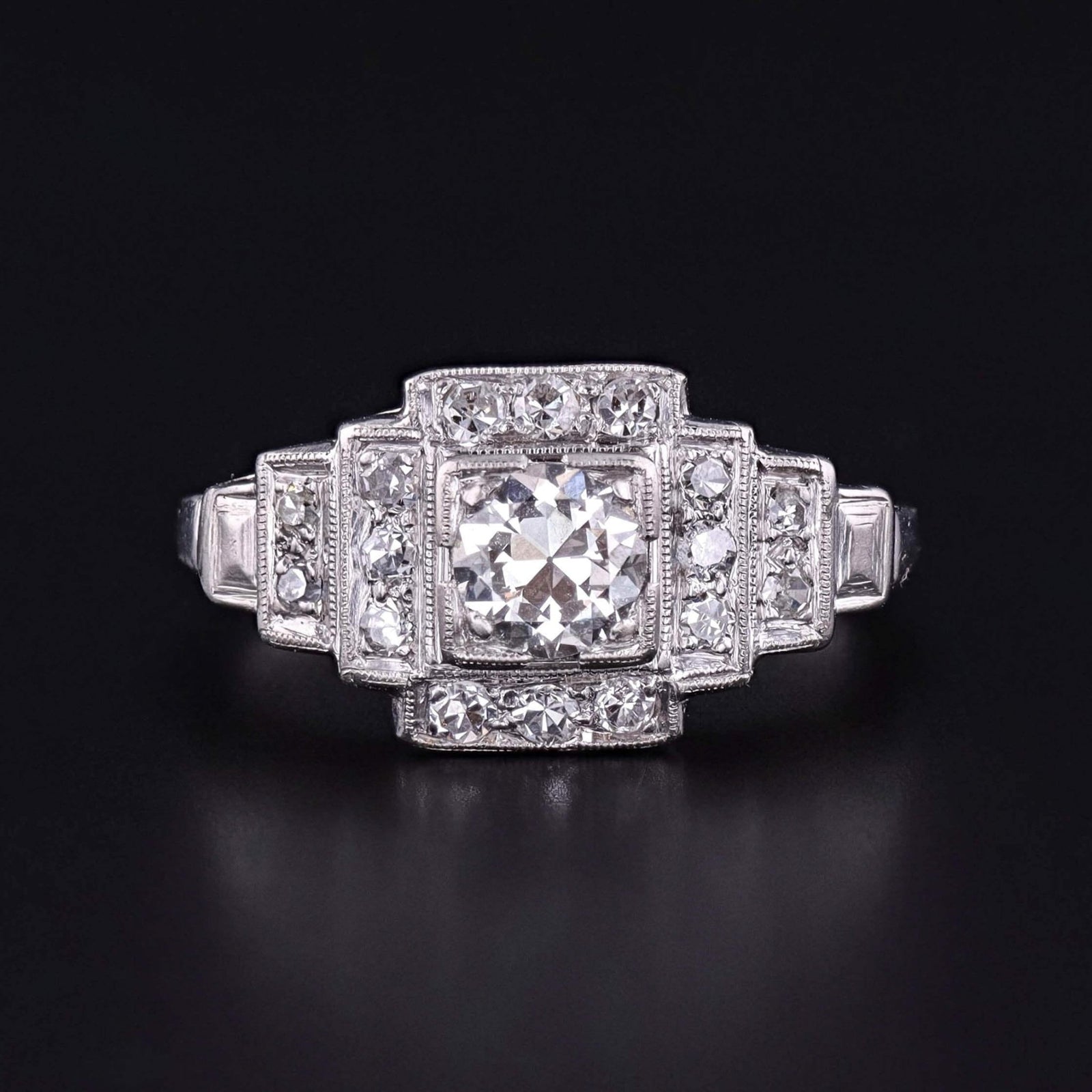 Art Deco Diamond Engagement Ring of Platinum - Trademark Antiques
