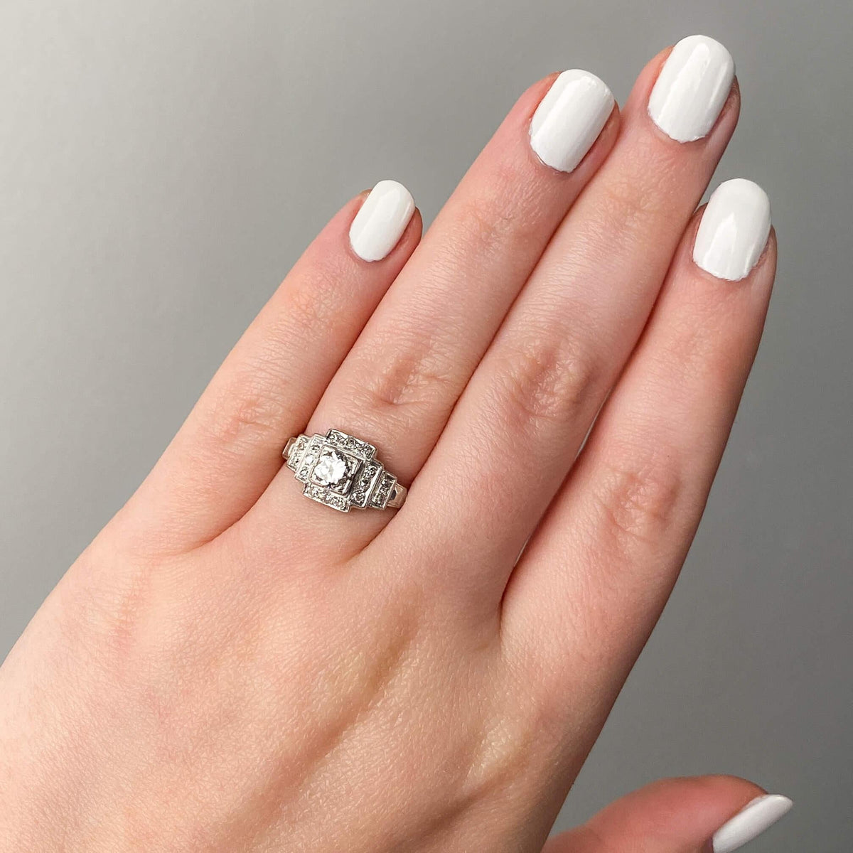 Art Deco Diamond Engagement Ring of Platinum - Trademark Antiques