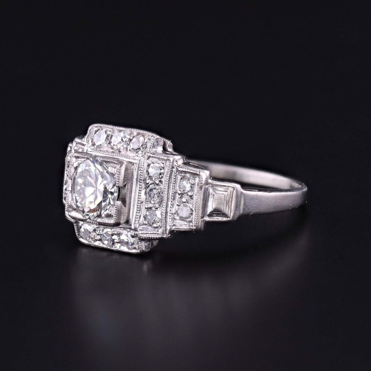 Art Deco Diamond Engagement Ring of Platinum - Trademark Antiques