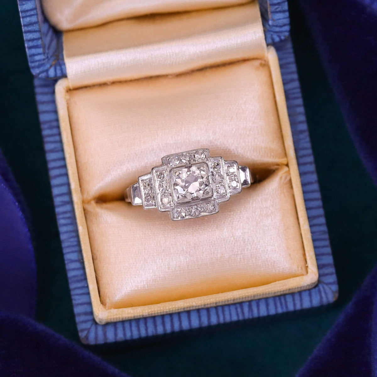 Art Deco Diamond Engagement Ring of Platinum - Trademark Antiques